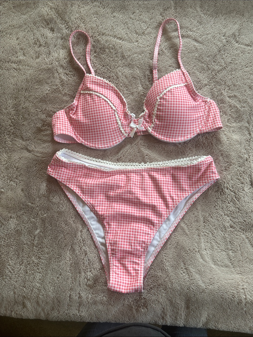 Pink Gingham Lace-Trim Bra & Bikini Set